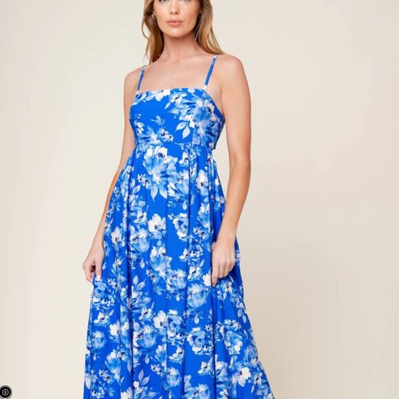 Flying Tomato Dresses & Skirts - Flying Tomato Maxi Dress Small Blue Floral Backless Tie Back Boho Cottagecore‎